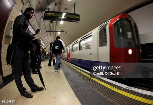 London Underground train arrives in Knightsbridge station on March 30, 2010 in London, England. London Underground workers are to be balloted for...
