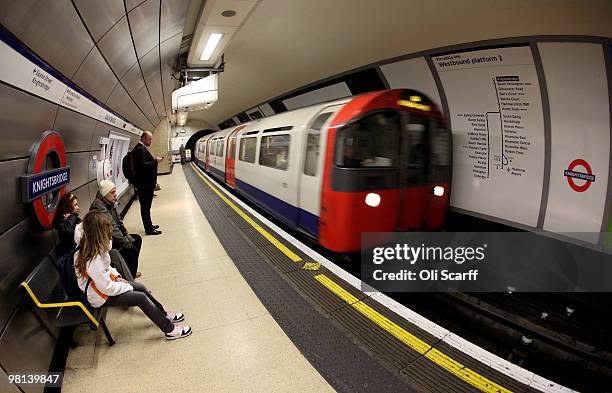 London Underground train arrives in Knightsbridge station on March 30, 2010 in London, England. London Underground workers are to be balloted for...