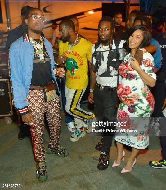 Quavo, Takeoff, Offset of the Migos and Cardi B attend Birthday Bash 2018 at Cellairis Amphitheatre at Lakewood on June 16, 2018 in Atlanta, Georgia.