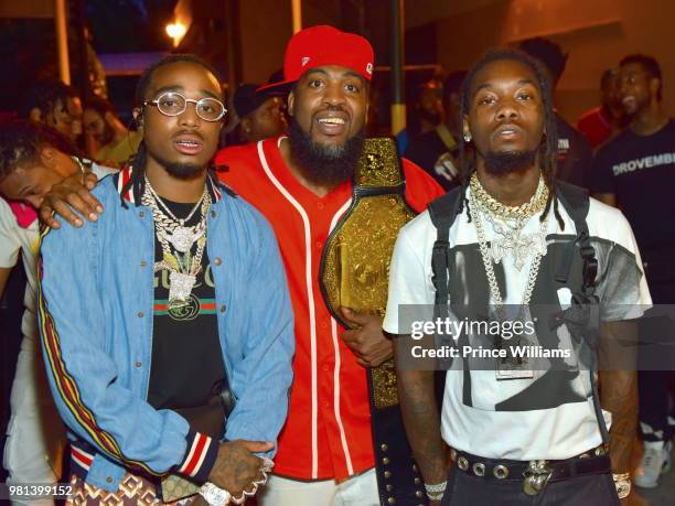 Quavo, Pastor Troy and Offset attend Birthday Bash 2018 at Cellairis Amphitheatre at Lakewood on June 16, 2018 in Atlanta, Georgia.