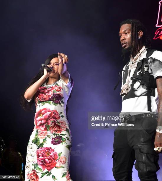 Cardi B and Offset perform at Birthday Bash 2018 at Cellairis Amphitheatre at Lakewood on June 16, 2018 in Atlanta, Georgia.