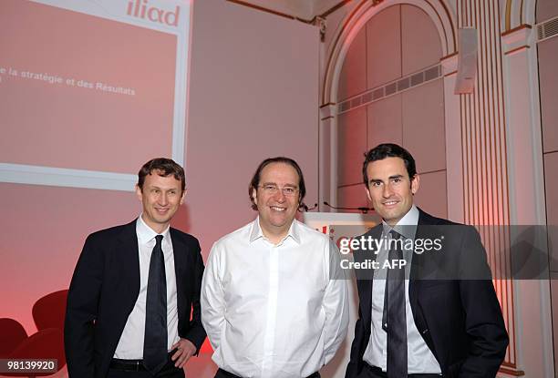 French telecom group Iliad Chief Executive Officer Maxime Lombardini , Iliad founder and Deputy Chairman of the Board of Directors Xavier Niel and...