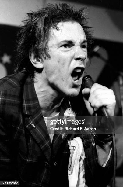 Johnny Rotten from The Sex Pistols performing live onstage at Randy's Rodeo Nightclub, San Antonio, during final tour on January 08 1978