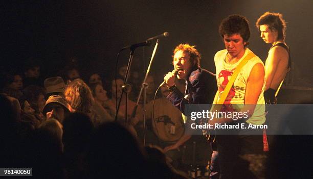 The Sex Pistols perform live onstage at Baton Rouge's Kingfisher Club, Louisiana, on their final tour on January 09 1978 L-R Johnny Rotten Steve...