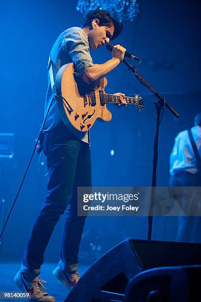 Ezra Koenig of Vampire Weekend performs in a sold out concert at the Lifestyle Communities Pavilion on March 29, 2010 in Columbus, Ohio.