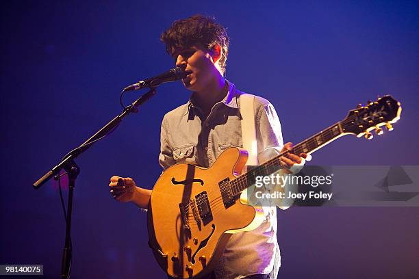 Ezra Koenig of Vampire Weekend performs in a sold out concert at the Lifestyle Communities Pavilion on March 29, 2010 in Columbus, Ohio.