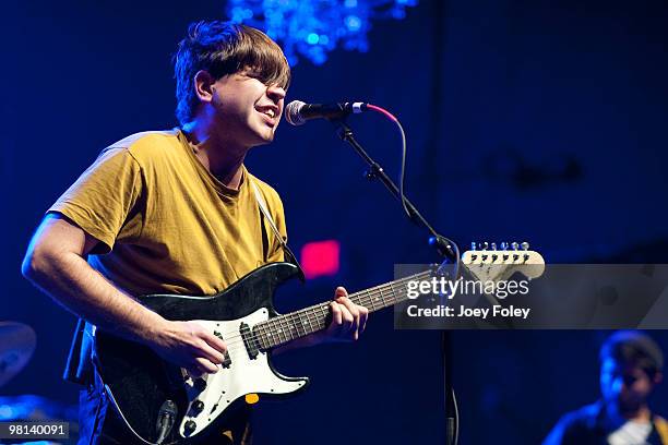 Michael Vidal of Abe Vigoda performs in a sold out concert at the Lifestyle Communities Pavilion on March 29, 2010 in Columbus, Ohio.