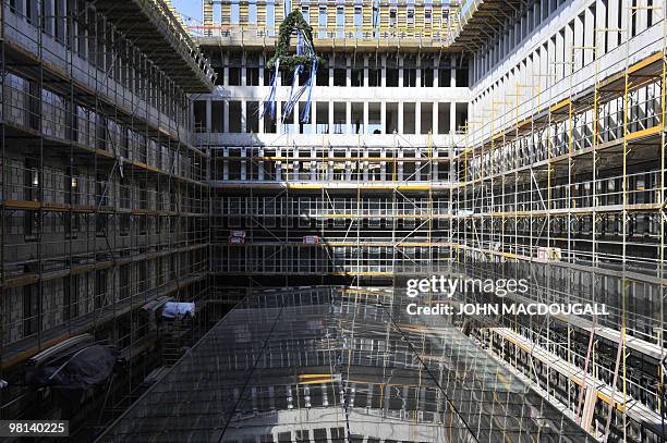 View of the new German Intelligence service building taken during its topping-out ceremony on March 25, 2010 in Berlin. The new headquarters, located...