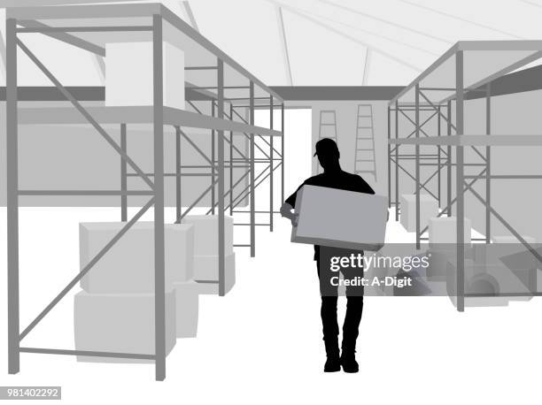 working alone warehouse stock - warehouse interior stock illustrations