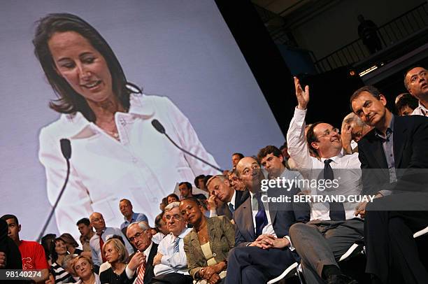 French socialist party presidential candidate Segolene Royal delivers a speech as French Socialist Party's Prime Secretary François Hollande...