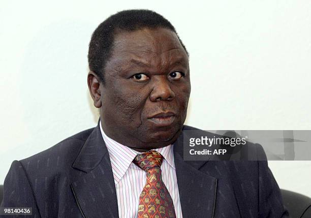 The leader of Zimbabwe's Movement for Democratic Change , Morgan Tsvangirai attends a meeting with the EU development and humanitarian aid...