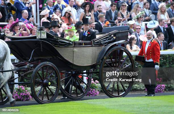 Queen Elizabeth II and David Armstrong-Jones, 2nd Earl of Snowdon attend Royal Ascot Day 4 at Ascot Racecourse on June 22, 2018 in Ascot, United...