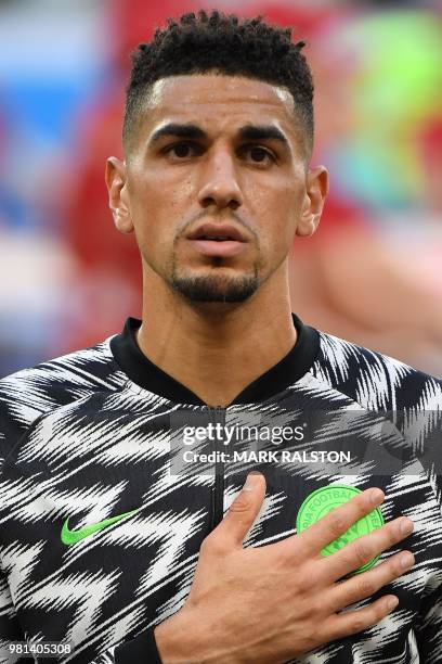 Nigeria's defender Leon Balogun poses before the Russia 2018 World Cup Group D football match between Nigeria and Iceland at the Volgograd Arena in...