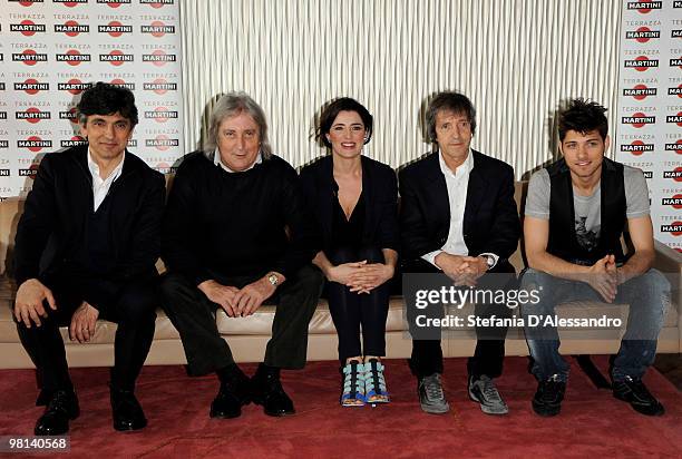 Vincenzo Salemme, Enrico Vanzina, Luisa Ranieri, Carlo Vanzina and Emanuele Bosi attend 'La Vita E' Una Cosa Meravigliosa' Milan Photocall held at...