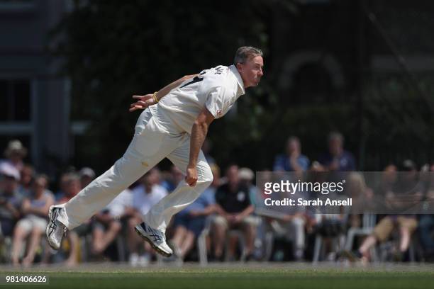 Rikki Clarke of Surrey bowls during day 3 of the Specsavers County Championship Division One match between Surrey and Somerset on June 22, 2018 in...