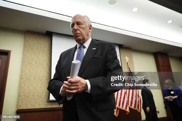 House Minority Whip Steny Hoyer leaves a news conference about immigration legislation and the Trump tax cuts at the U.S. Capitol Visitors Center...