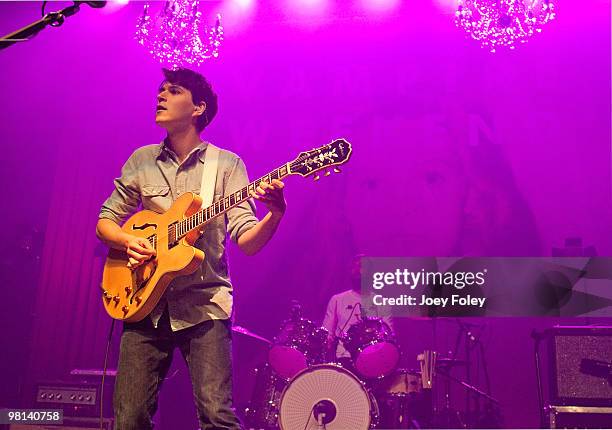Ezra Koenig of Vampire Weekend performs in a sold out concert at the Lifestyle Communities Pavilion on March 29, 2010 in Columbus, Ohio.