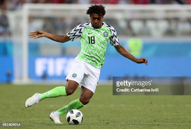 Alex Iwobi of Nigeria during the 2018 FIFA World Cup Russia group D match between Nigeria and Iceland at Volgograd Arena on June 22, 2018 in...