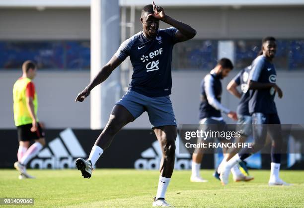 France's defender Benjamin Mendy celebrates his goal during a friendly football match against a selection of 19-year-old players from Spartak Moscow...