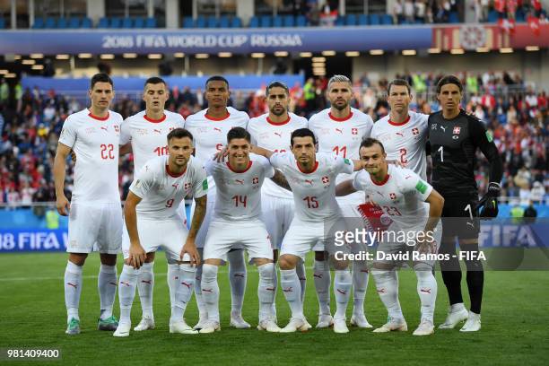 Switzerland players pose for a team photo prior to the 2018 FIFA World Cup Russia group E match between Serbia and Switzerland at Kaliningrad Stadium...
