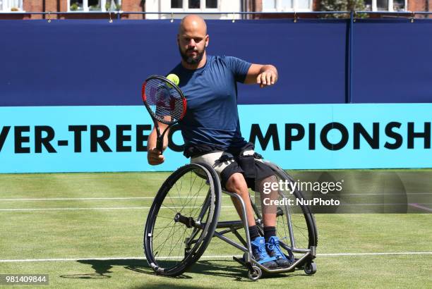 Stefan Olson toss coin during Fever-Tree Championships Wheelchair Event match between Daniel Caverzaschi against Stefan Olson at The Queen's Club,...