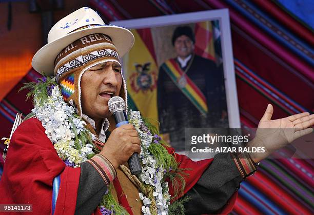 The president of Bolivia, Evo Morales, delivers a speech during celebrations for his 50th birthday in the Aymara community of Batallas, 70 km from La...