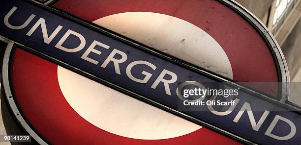 London Underground sign hangs from St James's Park station on March 30, 2010 in London, England. London Underground workers are to be balloted for...