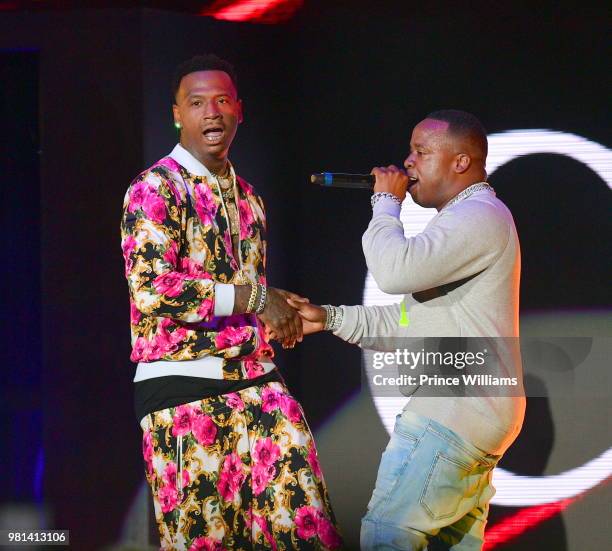 Moneybagg Yo and Yo Gotti perform at Birthday Bash 2018 at Cellairis Amphitheatre at Lakewood on June 16, 2018 in Atlanta, Georgia.