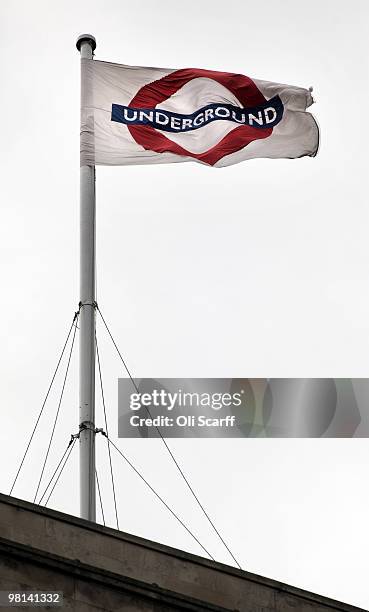 London Underground flag flies from St James's Park station on March 30, 2010 in London, England. London Underground workers are to be balloted for...
