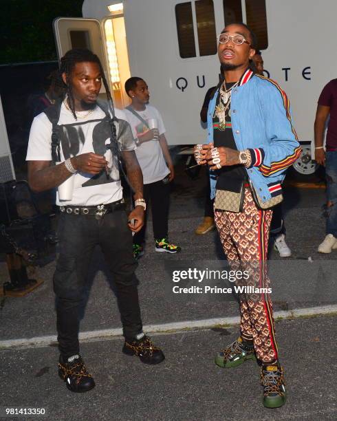Offset and Quavo of the Group Migos attend Birthday Bash 2018 at Cellairis Amphitheatre at Lakewood on June 16, 2018 in Atlanta, Georgia.