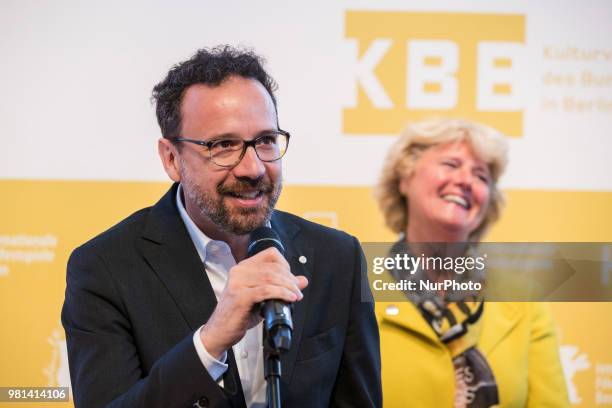 German Federal Commissioner for Culture and Media Monika Gruetters and former Italian director of Locarno Film Festival Carlo Chatrian are pictured...