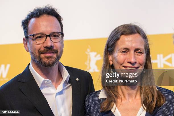Former Italian director of Locarno Film Festival Carlo Chatrian and Dutch Mariette Rissenbeek are pictured during a press conference in Berlin,...