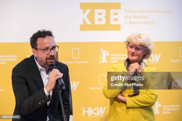 German Federal Commissioner for Culture and Media Monika Gruetters and former Italian director of Locarno Film Festival Carlo Chatrian are pictured...