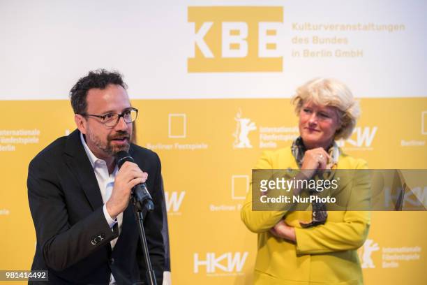 German Federal Commissioner for Culture and Media Monika Gruetters and former Italian director of Locarno Film Festival Carlo Chatrian are pictured...
