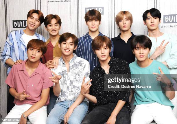 Band members Johnny, Mark, Jaehyun, Yuta, Doyung and Haechan, Win Win, Taeyong, Taeil visit Build Series to discuss KCON at Build Studio on June 22,...