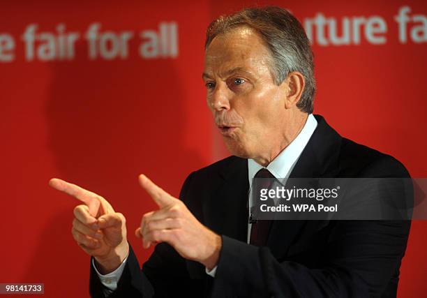 Former Prime Minister Tony Blair addresses Labour Party members at the Trimdon Labour Club on March 30, 2010 in Sedgefield, County Durham, England....