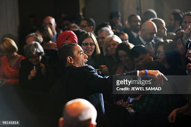 President Barack Obama greets audience members after speaking at a rally celebrating the passage and signing into law of the Patient Protection and...