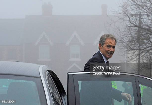 Former Prime Minister Tony Blair arrives to address Labour Party members at the Trimdon Labour Club on March 30, 2010 in Sedgefield, County Durham,...