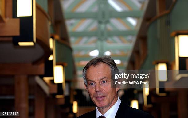 Former Prime Minister Tony Blair visits the Pioneering Partnership centre in Newton Aycliffe on March 30, 2010 in County Durham, England. Mr Blair...