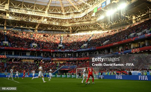 General view inside the stadium as Dusan Tadic of Serbia takes on Ricardo Rodriguez of Switzerland during the 2018 FIFA World Cup Russia group E...