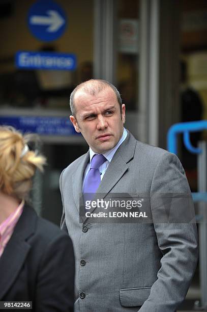 British Metropolitan Police officer John Caulfield leaves Westminster Magistrates Court in central London, on March 30, 2010. Caulfield is charged...