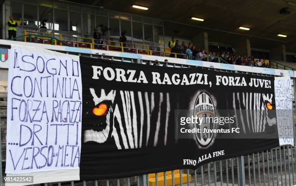 Fans of Juventus before the U16 Serie A and B Final match between FC Internazionale and Juventus FC at Stadio Bruno Benelli on June 22, 2018 in...