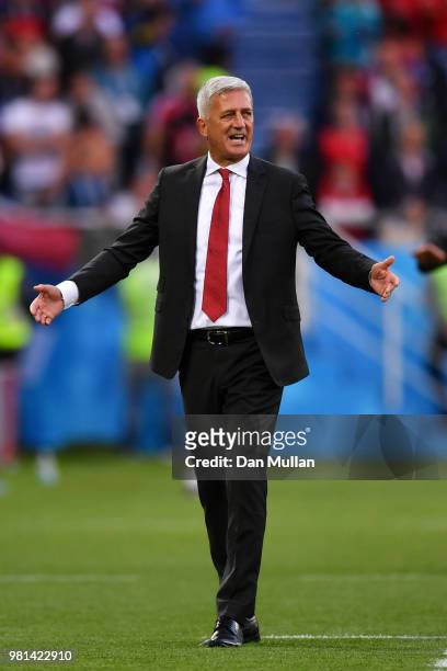 Vladimir Petkovic, Head coach of Switzerland reacts during the 2018 FIFA World Cup Russia group E match between Serbia and Switzerland at Kaliningrad...