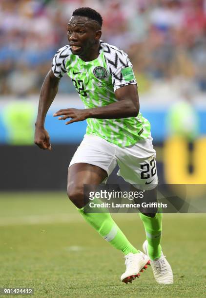 Kenneth Omeruo of Nigeria in action during the 2018 FIFA World Cup Russia group D match between Nigeria and Iceland at Volgograd Arena on June 22,...