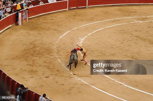 Plaza de Toros de Canaveralejo bullfighting ring during Cali Fair. Bullfighting also known as tauromachy is a traditional spectacle of Colombia, in...
