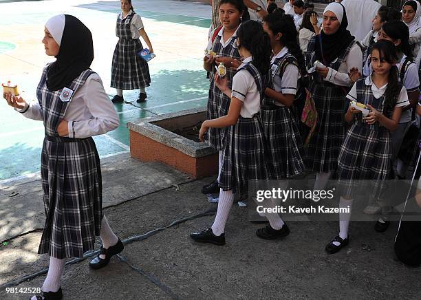 Students in Dar El Akram, a school funded by Lebanese migrants in Maicao. Some students wear the Islamic veil while attending the school. According...