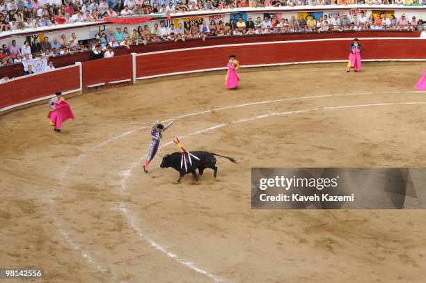 Plaza de Toros de Canaveralejo bullfighting ring during Cali Fair. Bullfighting also known as tauromachy is a traditional spectacle of Colombia, in...