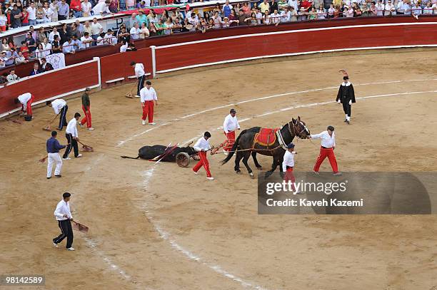 Plaza de Toros de Canaveralejo bullfighting ring during Cali Fair. Bullfighting also known as tauromachy is a traditional spectacle of Colombia, in...