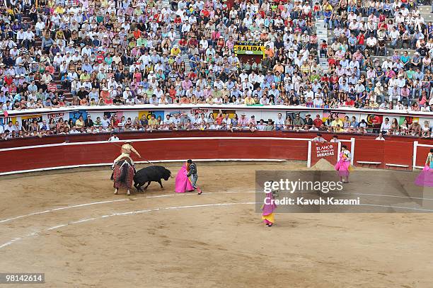 Plaza de Toros de Canaveralejo bullfighting ring during Cali Fair. Bullfighting also known as tauromachy is a traditional spectacle of Colombia, in...