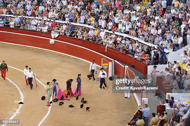 Plaza de Toros de Canaveralejo bullfighting ring during Cali Fair. Bullfighting also known as tauromachy is a traditional spectacle of Colombia, in...